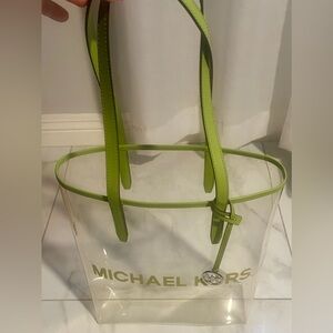 Michael Kors Clear Tote with Lime Green Trim and Handles